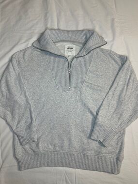 aerie Women’s Light Gray Quarter-Zip Ribbed Collar Sweater oversized- L